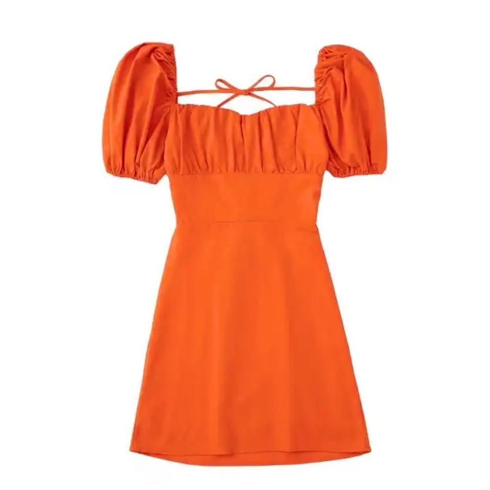 NWT Orange Lace Up Back Linen Summer Dress with Lining, S/ 4us